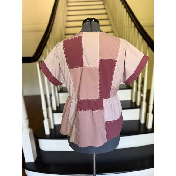 Madewell Signature Poplin Patchwork Peplum Top Rustic Coastal Boho Summer Casual - Picture 5 of 11